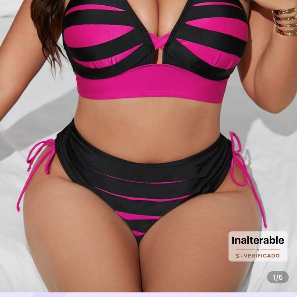 SHEIN Pink and Black Bikini Set